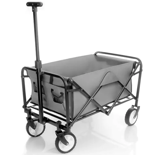 BigDean Faltbarer Bollerwagen grau – bis 80kg belastbar für Ausflüge & Einkäufe - Handwagen, platzsparend zusammenklappbar und ideal für Camping, Festivals oder den Einkauf – Ihr robuster Begleiter mit einem stabilen Metallgestell und Vollgummirädern.
