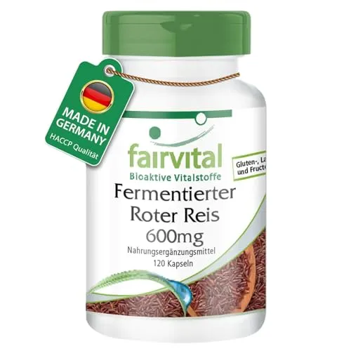 Fairvital Fermentierter Roter Reis 600mg - Hochdosierte Monascus purpureus Kapseln - Pflanzliches Ergänzungsmittel mit 600mg Roter Reis-Extrakt pro Kapsel, vegan und ohne Zusatzstoffe. Ideal für eine gesunde Ernährung mit 4-Monats-Vorrat!