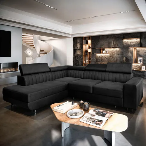 Masseno Ecksofa NOLA L-S mit Schlaffunktion - Ecksofa mit Bettkasten, elegantes Design und vielseitige Schlaffunktion für unvergessliche Momente der Entspannung und zusätzlichen Stauraum im Wohnzimmer.