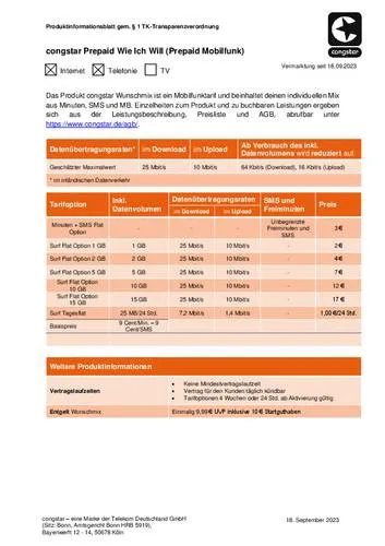 Congstar WIE ICH WILL 2023 Prepaid-Karte ohne Vertragsbindung