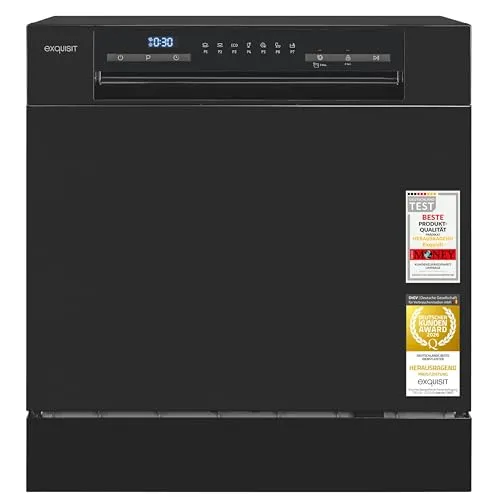 Exquisit Mini-Geschirrspüler GSP5508-030D - Kompakter Geschirrspüler mit 55 cm Breite, ideal für kleine Küchen. ECO-Modus und automatische Türöffnung für optimale Trocknung und Wassersparsamkeit.