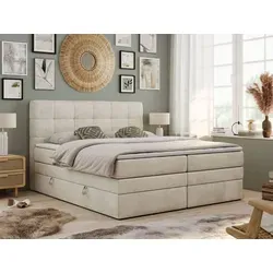 Boxspringbett mit Kopfteil und Topper, Polsterbett - LUKA-KING - 160x200cm - Beige - H3 - Beige