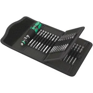 Wera Schraubendreher Kraftform Kompakt 62 - 33-teiliges Set mit Schlitz, Kreuz, und Torx-Bits, VDE-isolierter Griff und praktische Falttasche zur Gürtelbefestigung
