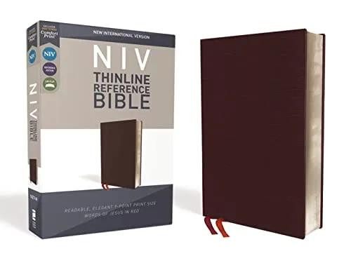 NIV Thinline Reference Bible - Portable Deep Study Edition in Burgundy - Bibel & Bibelkunde: Kompakte und elegante gebundene Lederbibel mit rotem Druck, ideal für tiefgehende Studien und unterwegs.