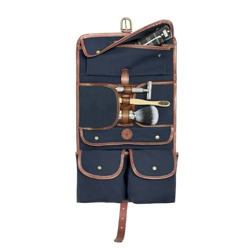 DRAKENSBERG Herren Kulturbeutel 'Sid' - Faltbare Vintage Kulturtasche - Kulturtasche aus Canvas und Leder mit nostalgischem Design, viele Fächer und nachhaltig gefertigt – ideal für Reisen und Aufbewahrung von Kosmetikartikeln.