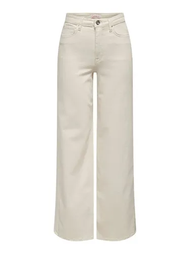 ONLY Jeans - Comfort fit in Beige - XS/L32 - Bequeme High Waist Jeans im Comfort fit mit weitem Bein, ideal für lässige Looks. 5-Pocket Design und Kunstleder-Patch sorgen für einen modernen Touch.