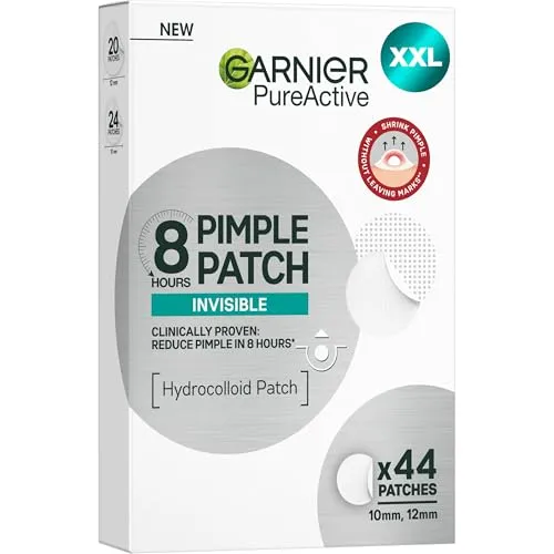 Garnier Hautklar Pimple Patches Invisible, unsichtbare Hydrokolloid Anti Pickel Patches mildern Sichtbarkeit in 8H, XXL Pack mit 44 Stück, gezielt gegen Pickel & Akne