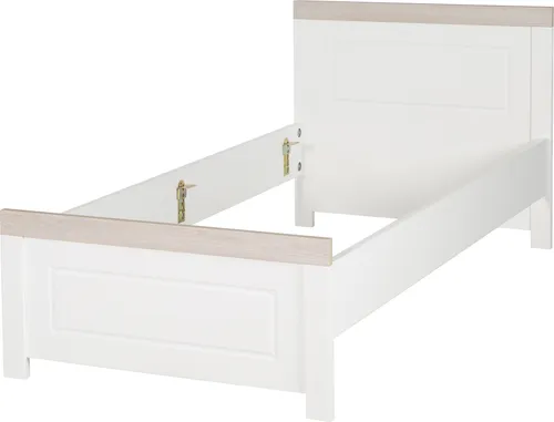 roba® Jugendbett Felicia - Stilvolles Bett für Kinder- und Jugendzimmer - Kinderzimmermöbel mit dekorativem Design in Weiß und 'Luna Elm', inklusive einfacher Selbstmontage und ohne Lattenrost.
