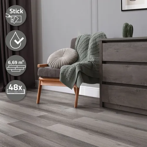 ML-DESIGN Vinylboden PVC Selbstklebende Dielen - Kiefer Grau 6,69m² - Vinylboden für einfache Verlegung, wasserfest und rutschfest. Ideal für Küchen und Badezimmer, bietet modernen Stil und Funktionalität in einem!