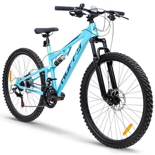 Huffy Marker 26" Mountainbike, blau - Vollgefedertes 21-Gang-Mountainbike für Abenteuer auf Trails, mit robustem Stahlrahmen und leistungsstarker Shimano-Schaltung für optimale Kontrolle und Komfort.
