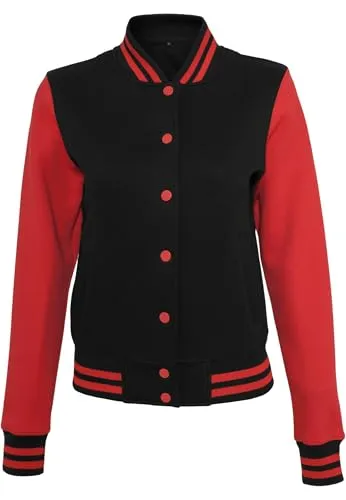 Build Your Brand Damen Sweat College Jacke, M, Schwarz Rot - Bequeme Damen Sweatjacke aus 70% Baumwolle und 30% Polyester, ideal für Freizeit und Sport. Hochwertiger Stoff mit 320 g/m² für optimalen Tragekomfort.