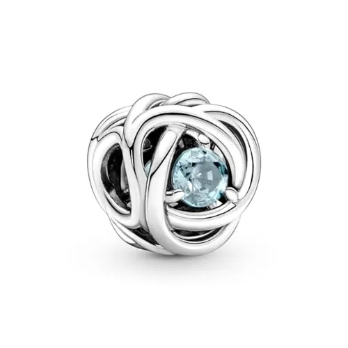 PANDORA März Geburtsstein Charm - Meer Aquablauer Ewigkeitskreis aus Sterling-Silber mit Kristallen, funkelndes Schmuckstück für stilvolle Armbänder