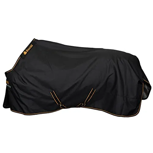 Bucas Outdoordecke 150g Irish Turnout Weidedecke Black/Gold 155 - Reit- & Pferdebedarf: Wasserdichte und atmungsaktive Decke für Temperaturen von -7 bis 13 Grad, mit Silk-Feel Innenfutter für höchsten Tragekomfort und Schulterfalten für mehr Bewegungsfreiheit.