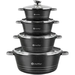 HOMELUX 8-teilig Topfset Induktionstöpfe Kochtopfset Mit Glasdeckel-Antihaftbeschichtung-20/24/28/32cm Aluminium Topfset - Schwarz