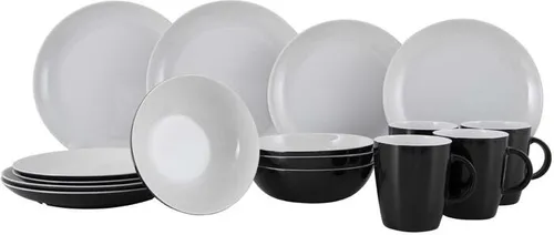 Gimex Solid Line Geschirrset, 16-teilig, schwarz/weiß
