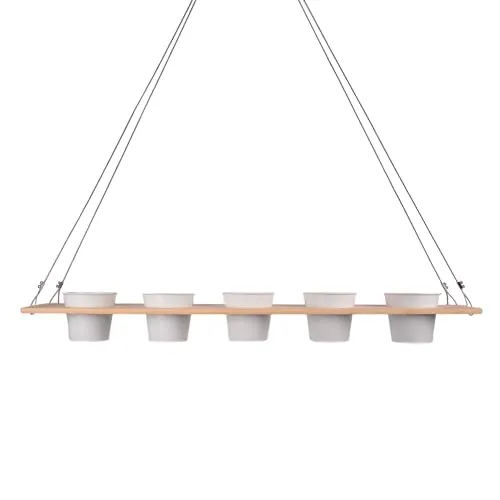 UNUS Kräuterbar Pflanzenregal Weiß Bambus 100 x 16 cm Kräuterregal zum Aufhängen mit Drahtseil, Kräuterhalter für Küche, Balkon, Terrasse, Nachhaltiges Hängeregal für Pflanzen und Kräuter