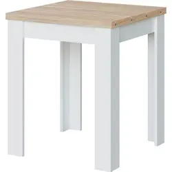 möbelando Kulissentisch Livre - Ausziehbarer Küchentisch in Artik-Weiß/Kanada-Eiche - Esszimmertisch mit flexibler Breite von 67 cm (ausziehbar auf 134 cm) und modernem Design. Robuste, pflegeleichte Oberfläche und innovative Scharniere für müheloses Öffnen.