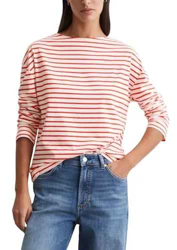 Marc O'Polo Denim Damen Langarmshirt mit U-Boot-Ausschnitt - Blusen & Tuniken für Damen, aus 100% Bio-Baumwolle für höchsten Tragekomfort und Nachhaltigkeit, perfektes Basic für vielseitige Outfits.
