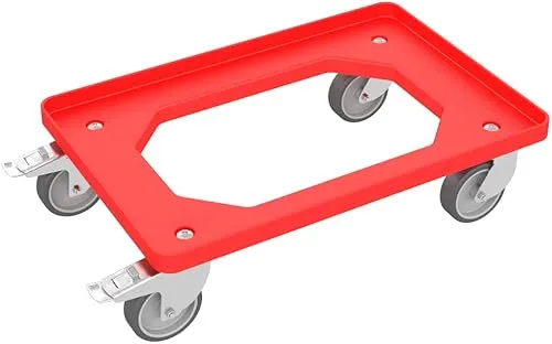 Auer Packaging Transportroller rot mit Gummirädern und Feststellbremse - Robuster Transportroller für Euroboxen bis 600 mm x 400 mm mit einer Tragfähigkeit von bis zu 250 kg. Ideal für den professionellen Einsatz dank leichtgängiger Gummiräder und praktischer Feststellbremse.