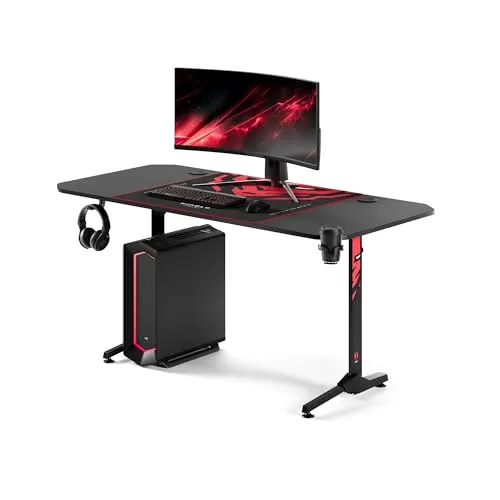Diablo X-Mate Gaming Tisch 160 cm - Computertisch mit ergonomischer Carbon Tischplatte, ideal für Gamer und Programmierer. Ausgestattet mit Kopfhörerhaken, Getränkehalter und Kabelmanagement für ein aufgeräumtes Setup.