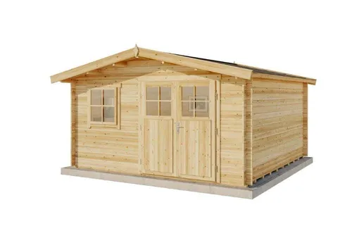 Alpholz Gartenhaus Valeria-28 - Naturbelassenes Holzhaus mit Satteldach - Gartenhäuser aus 28 mm starken Blockbohlen, 1 feststehendes Fenster und Halbglas-Tür, ideal für stilvolle Gartennutzung und als praktischer Stauraum.