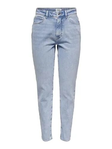 ONLY Female Mom Jeans ONLEMILY - Hohe Taille & Gerade geschnitten - Stylische Mom Jeans mit hoher Taille und geradem Schnitt, aus 99% Baumwolle für hohen Tragekomfort und lässigen Look.