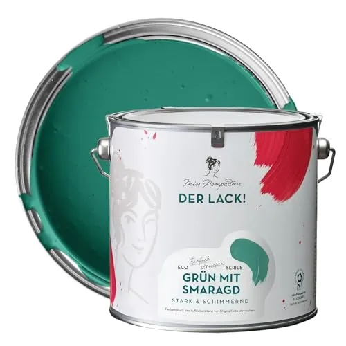 MissPompadour seidenmatte Holzfarbe Innen & Außen 2,5L Grün mit Smaragd, Möbelfarbe ohne Schleifen - Farbe für Holz, Metall, Kunststoff - Holzlack, Möbellack schnelltrocknend mit hoher Deckkraft