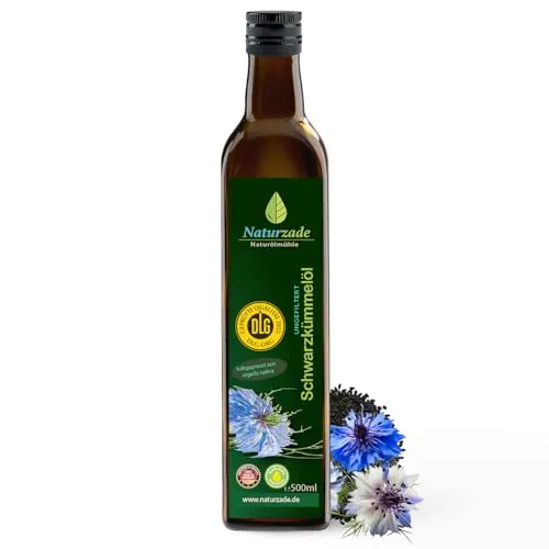 Naturzade Schwarzkümmelöl 500ml - Ungefiltert in Glasflasche, kaltgepresst und naturrein - Entdecken Sie unser ungefiltertes Schwarzkümmelöl aus erster Kaltpressung. Ideal für die tägliche Verwendung, mit hohem Gehalt an natürlichen Inhaltsstoffen und ohne Zusatzstoffe. Perfekt für die bewusste Ernährung.