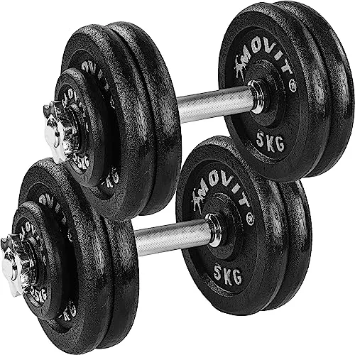 MOVIT® Kurzhantel PRO Set 50kg - Gusseisen Hantel mit rutschfesten Griffen - Hanteln Set mit 2x 25kg Gusseisen für effektives Ganzkörper-Workout. Platzsparend, leicht transportierbar und ideal für Zuhause oder unterwegs.