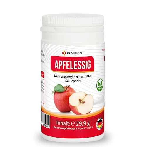 APFELESSIG KAPSELN vegan mit Vitamin B6, Vitamin B12, Folsäure und Biotin Primedical 1 x 60 Kapseln