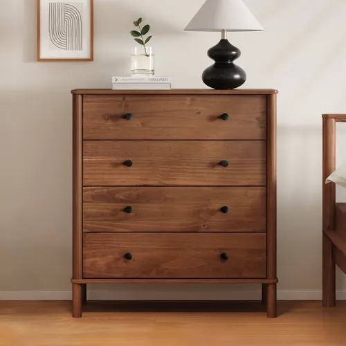 IDIMEX Kommode APOANA, Kastanienfarbene Massivholz-Kommode mit 4 Schubladen - Schubladenkommoden aus massivem Kiefernholz, ideal für Schlafzimmer. Mit 4 geräumigen Schubladen für optimalen Stauraum und stilvolles Design.