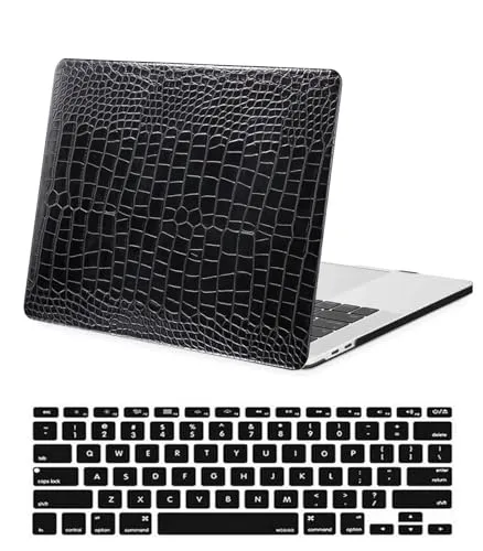 Hülle Kompatibel mit Neues MacBook Pro 15 Zoll 2019 2018 2017 2016 Freisetzung A1990 A1707 mit Touch Bar and Touch ID, Schützendes Leder Hartschale Snap Case & Tastaturabdeckung, Schwarz Texturiert