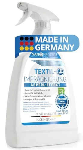 Nanoprotect Textilimprägnierung - 500 ml Imprägnierspray - Imprägniermittel für Textilien, schützt effektiv vor Wasser und Schmutz, ideal für Outdoor-Bekleidung und -Ausrüstung.