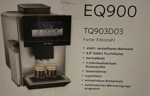 SIEMENS TQ903D03 EQ900 - Kaffeevollautomat in Silber, unübertroffener Kaffeegenuss mit 10 personalisierbaren Profilen und Touch-Display
