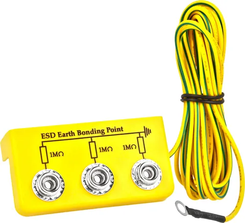 Minadax Erdungsbox - ESD-Schutz - Zentraler Erdungsanschluss - 3 x 10 mm Druckknopf-Buchse - 1 Megaohm Sicherheitswiderstand…