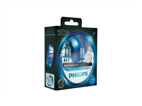 Philips ColorVision H7 Halogenlampen blau +60% - Autobeleuchtungen mit bis zu 60% mehr Licht für bessere Sicht und Sicherheit. Individualisieren Sie Ihr Fahrzeug mit stylishen blauen Lampen, die für die Straße zugelassen sind.