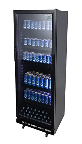 Gastro-Cool Glastürkühlschrank GD360 - Schwarz - Gewerbekühlschrank mit selbstschließender Glastür, LED-Beleuchtung und höhenverstellbaren Gitterregalen für eine ansprechende Präsentation Ihrer Getränke.