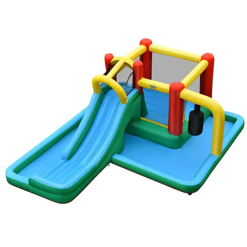COSTWAY Hüpfburg mit Rutsche - Aufblasbar 470x370x190cm - Hüpfburg für Kinder ab 3 Jahren, ideal für Gartenpartys. Mit integrierter Rutsche für extra Spaß und Bewegung!