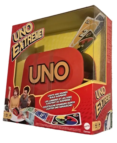 Mattel Games UNO Extreme! - Elektronisches Kartenspiel mit Kartenwerfer, für 2-10 Spieler, ideal für Familie und Reisen, aufregender Spielspaß ab 7 Jahren