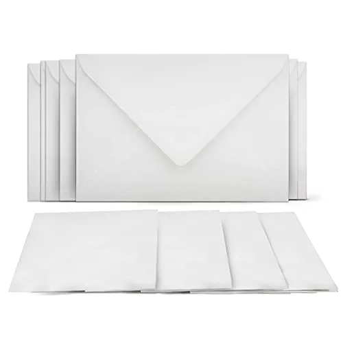 Klappkarten mit Umschlägen Set Weiss - DIN A6 Blanko Doppelkarten 14,8 x 21 cm (160 g/m²) - DIN C6 Umschlag 11,4 x 16,2 cm (100 g/m²) Nassklebung - Grußkarten Einladungskarten Hochzeit 50