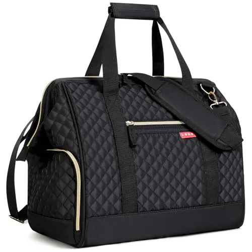 Lekesky Reisetasche Damen, Weekender Damen Klein mit Schuhfach, Großes Öffnungsdesign, 33L Kliniktasche Geburt für Reisen, Airline, Arbeit, Strand oder Freizeit (Schwarz Gesteppt)