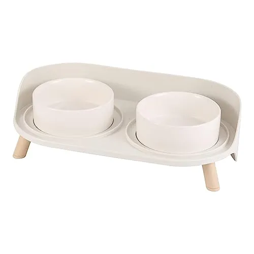 Katzen Napfset - Erhöhter Keramik Fressnapf mit Rutschfestem Ständer - Fressnäpfe für Katzen, ergonomisch erhöht für weniger Gelenkdruck und mit Spritzschutz für sauberen Boden. Ideal für Katzen und kleine Hunde, 2 x 480 ml, leicht zu reinigen.