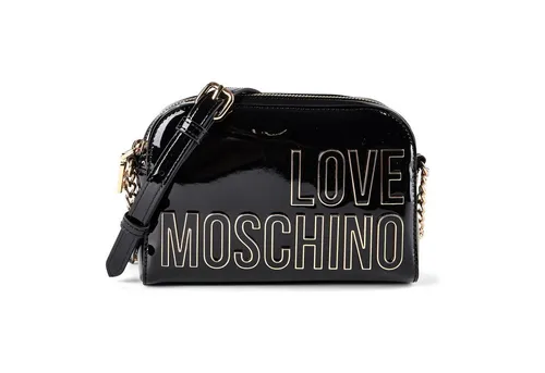 Love Moschino Enameled Logo Umhängetasche 20 cm schwarz - Elegante Umhängetasche aus robustem Polyurethan mit abnehmbarem Riemen. Ideal für stilbewusste Frauen, die Funktionalität und Design schätzen.