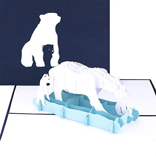 Pop Up Karte „Eisbären – Mother & Children“- Geburtstagskarte, Muttertagskarte & Einladungskarte mit Eisbär & Eisbären Babies - 3D Karte als Geschenk zum Geburtstag & als Einladung in den Zoo