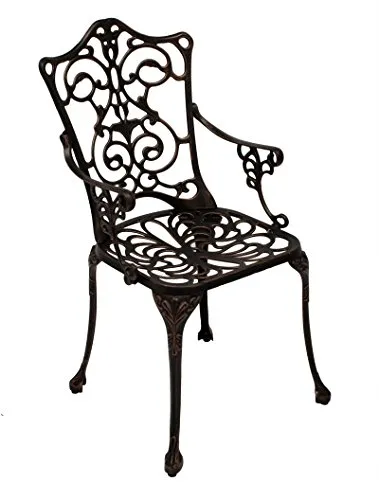 DEGAMO Gartenstuhl Lugano - Nostalgischer Aluguss Sessel - Essstühle im Jugendstil-Look, rostfrei und wetterfest aus Aluminiumguss, ideal für den Garten. Mit Armlehnen und verstellbaren Füßen für optimalen Komfort.