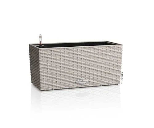LECHUZA® Kunststoff-Kasten Balconera Cottage - Eleganter Pflanztrog in trendiger Flecht-Optik mit patentiertem Erdbewässerungssystem für weniger Gießaufwand – ideal für Balkon und Garten.