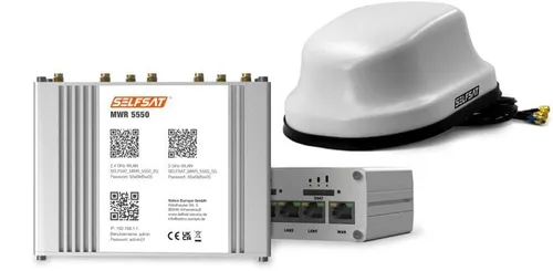 SELFSAT MWR 5550 weiß - 4G/LTE/5G & WLAN Internet Router mit 5G Dachantenne - Router für Wohnmobile mit stabiler Internetverbindung bis 3,3 Gbps, inklusive staub- und wasserdichter Dachantenne für optimale Signalqualität.