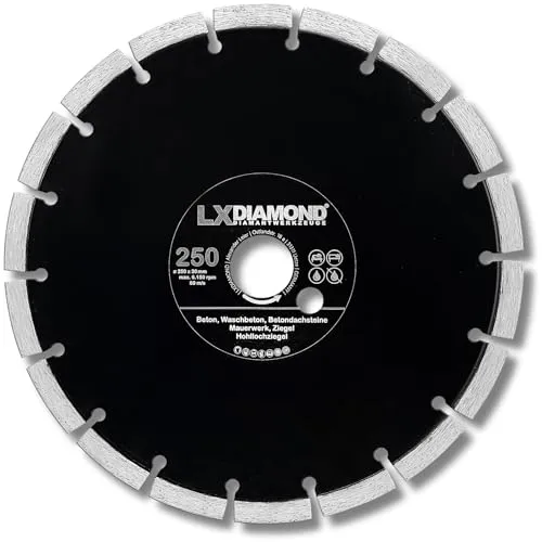 LXDIAMOND Diamant-Trennscheibe 250mm x 30,0mm - für Schneidetische, Brückensägen - Diamantscheibe zum Trennen von Stein, Beton, Ziegel, Mauerwerk - 250 mm Steinscheibe in Profi Qualität