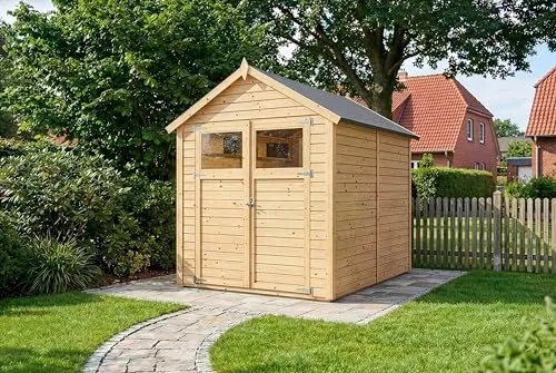 Gartenhaus KONIFERA "Sylt 3" - Beige Naturbelassen mit Fußboden - Gartenhäuser mit einem stabilen Fußboden und 5 Jahren Herstellergarantie. Ideal für Gartenliebhaber, die ein robustes und stilvolles Gartenhaus suchen.