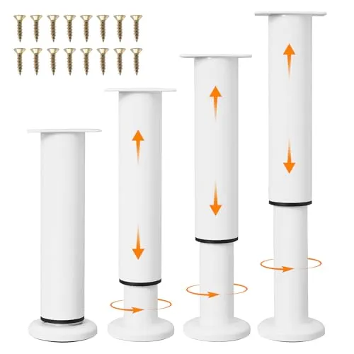 Rwbimti 4 Stück Höhenverstellbare Möbelfüße Metall, Möbelbeine & Tischbeine (18-32cm), Weiß - Stufenlos Verstellbare Bettfüße & Schrankfüße für Sofa, Tisch, TV-Schrank, Perfekt für Ungleiche Böden